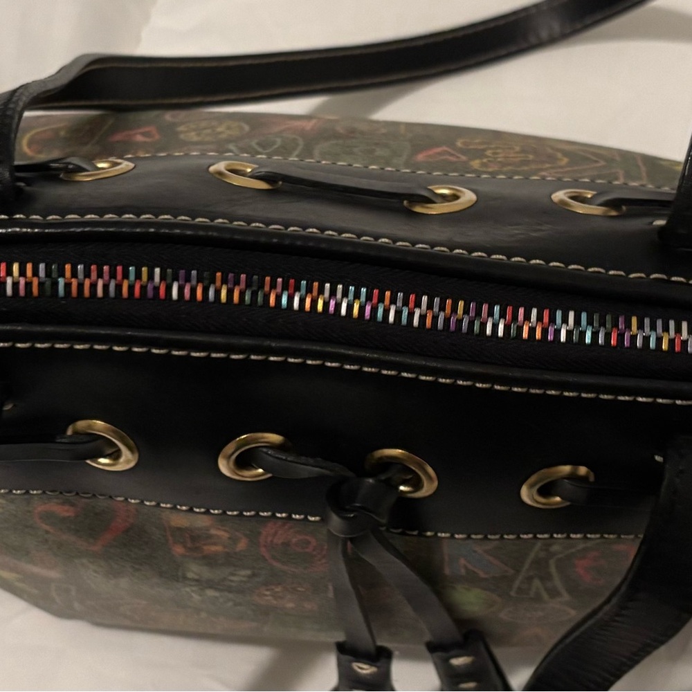 Dooney & Bourke Black Graffiti Tote with Sturdy Leather Handles - Picture 8 of 10